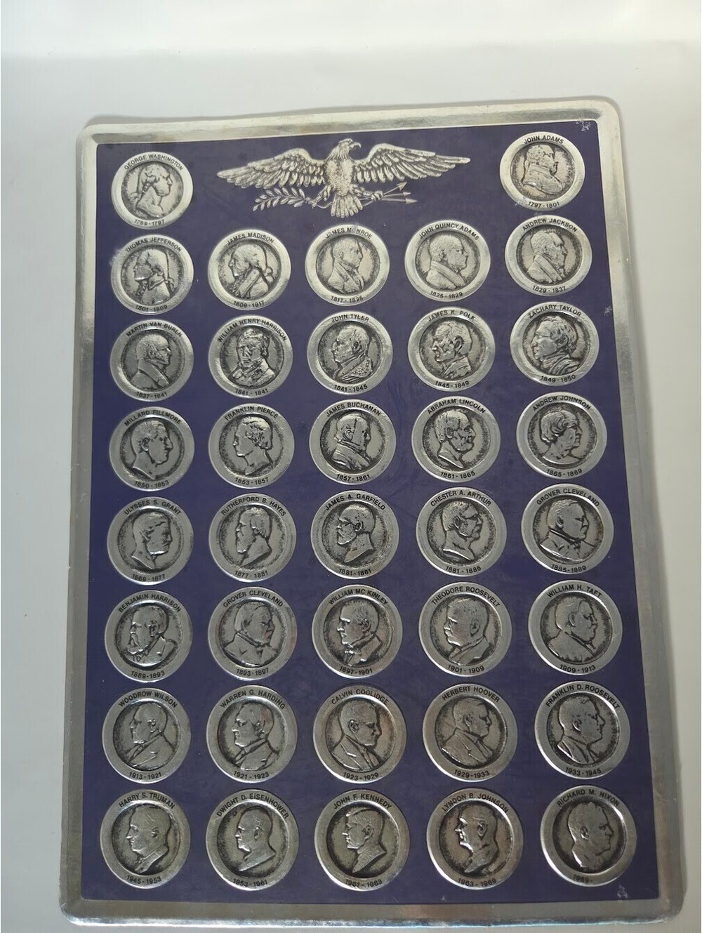 US Presidents Cardboard Plaque With Embossed Portraits Washington To Nixon